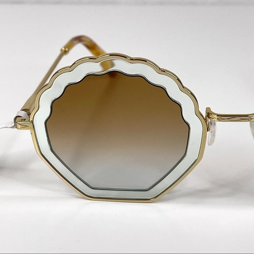 CHLOE Boho Geometric Sunglasses NEW Gradient Burnt Gold Azure